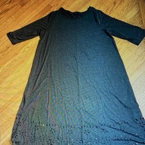 SHEIN Curve Gray Eyelet Hem Dress Size 1XL Plus Size Casual Midi